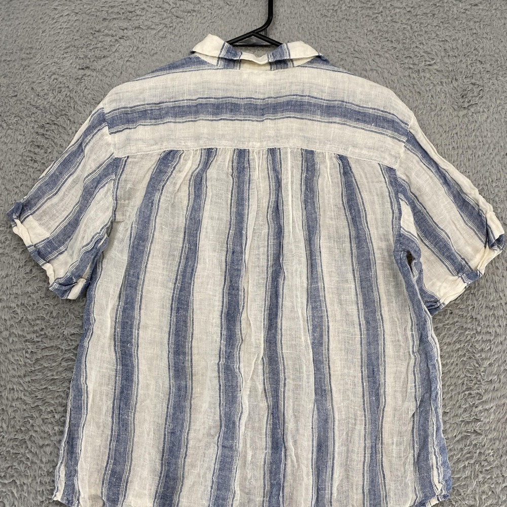 Sundance 100% Linen Shirt Womens Small Blue White Stripe Button Front Top Hi-Lo - Picture 8 of 11